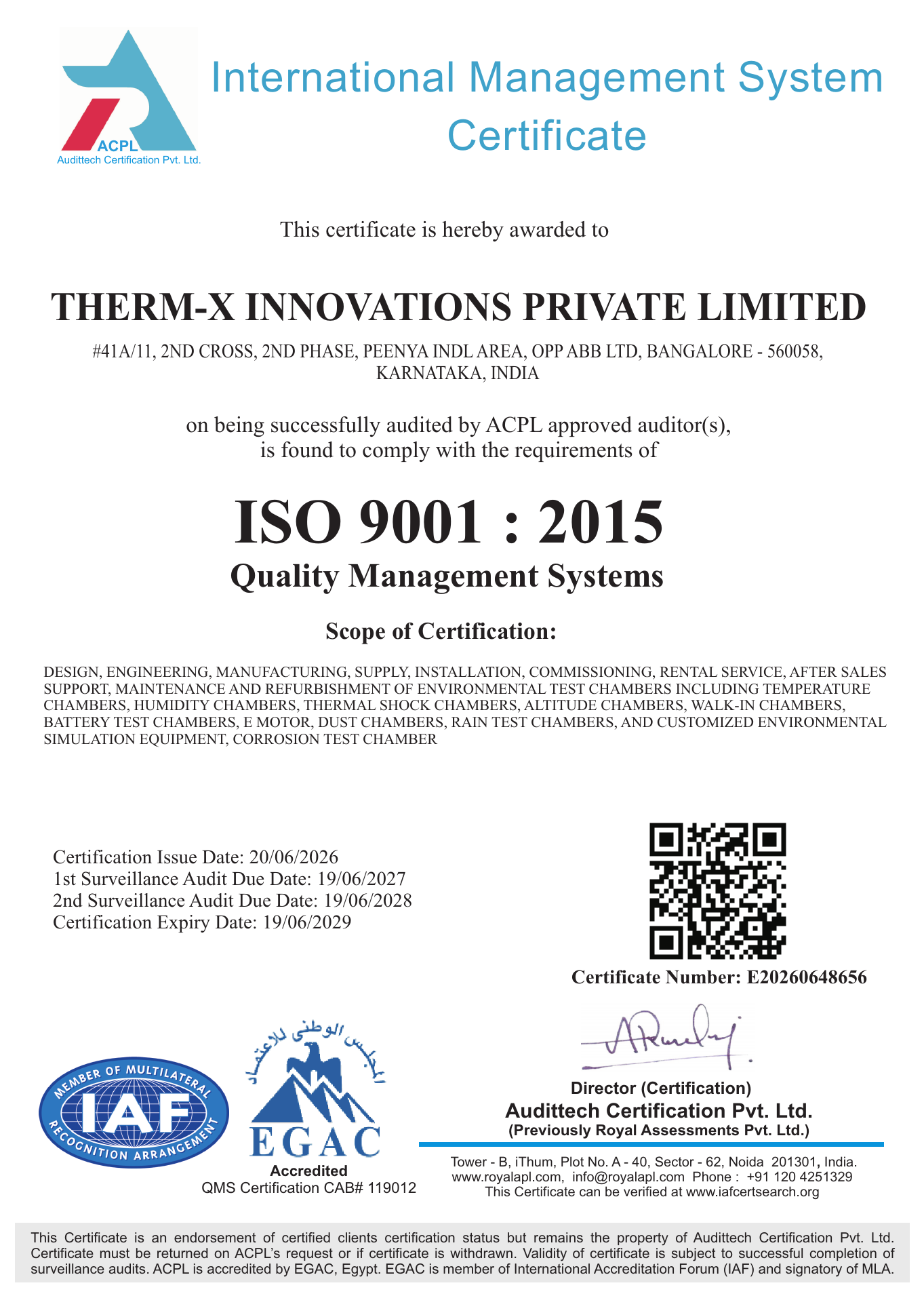 Therm-X ISO certification certificate preview
